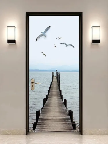 Miniatura 17 de artfanke Adhesivos 3D para puerta, 30.3 x 78.7 pulgadas, papel tapiz de piedra para puerta de escalera de piedra, calcomanías autoadhesivas
