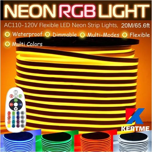 Miniatura 12 de Tira de luz LED RGB de neón, AC110-120 V/flexible, impermeable, regulable, multicolor, multimodos, cuerda de luz + control remoto de 24 teclas