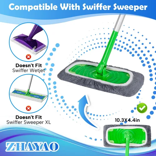 Miniatura 2 de 6 almohadillas de microfibra reutilizables compatibles con Swiffer Sweeper, paños de barrido en seco y paños húmedos, almohadillas lavables