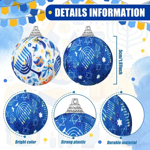 Miniatura 3 de 12 Piezas 1.97 Pulgadas Adorno de Bola de Janucá para Árbol Estrella de David Adorno de Bola de Janucá Adornos de Bola de Janucá Colgante Decoración