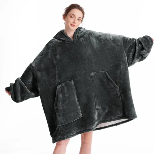 Miniatura 14 de Aemicion - Manta con capucha tipo sudadera tamaño grande, vellón Sherpa con mangas y bolsillo, unisex para adultos, ideal para hogar, oficina