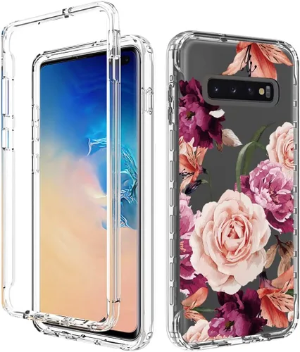 Miniatura 6 de Funda para Samsung Galaxy S10 Plus, diseño de flores moradas, a prueba de golpes, funda protectora de cuerpo completo con protector de pantalla