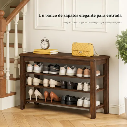 Miniatura 3 de Taitiy Banco organizador de zapatos de caucho, banco de entrada con 3 niveles de altura ajustable, organizador de calzado para puerta delantera