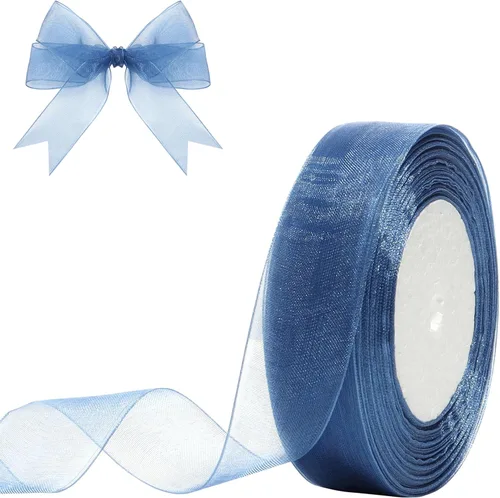Cinta de organza transparente de 1 pulgada, 50 yardas, cinta de gasa azul real para envolver regalos, día del padre, boda, ramo de manualidades