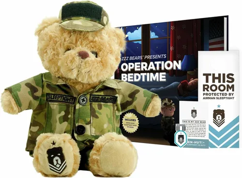ZZZ Bears Airman Sleeptight Air Force - Oso de peluche con libro de cuentos y sistema de sueño, regalo reconfortante para niños de la Fuerza Aérea,