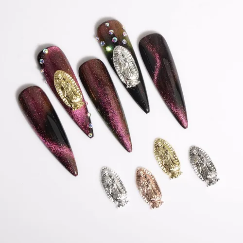 Miniatura 4 de 20 dijes de uñas de Virgen María en relieve 3D, diamantes de Virgen De Guadalupe para decoración de uñas y fabricación de joyas para mujeres Dorado