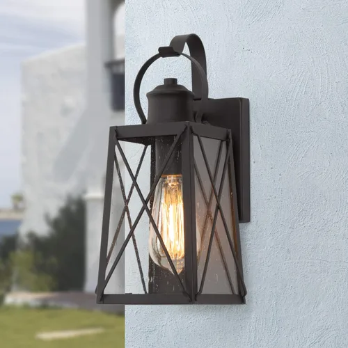 Log BARN Faroles de pared para exteriores, aplique de 1 lámpara, lámparas exteriores de montaje en pared, luces de porche en acabado negro con