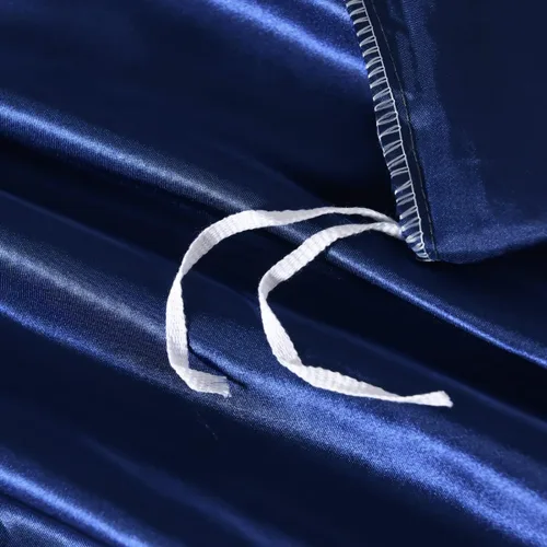 Miniatura 4 de Chanyuan Juego de ropa de cama azul tamaño individual de satén sedoso, funda de edredón lujosa y suave de microfibra, colección de ropa de cama