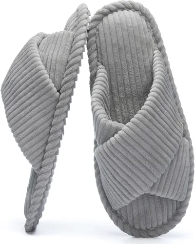 Miniatura 15 de GOEWY - Pantuflas para mujer con espuma viscoelástica para el hogar, con entretejido de pana, tiras cruzadas, con punta abierta, sandalias cómodas