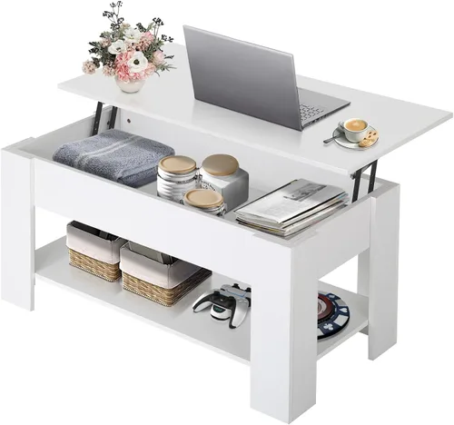 Miniatura 9 de Mesa de centro elevable con almacenamiento oculto, diseño moderno de elevación de 39.4 pulgadas, escritorio convertible de comedor y portátil