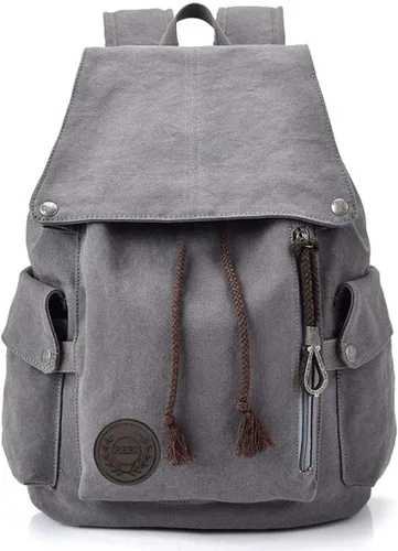Miniatura 5 de FH Mochila de lona estilo vintage, mochila negra para hombres y mujeres, mochila de viaje para computadora portátil