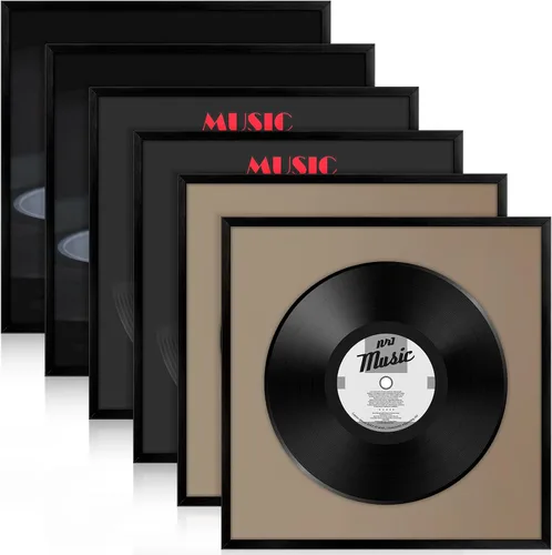 Treela 6 marcos de álbum de vinilo negro de 12.5 x 12.5 pulgadas para exhibición, cable de grabación de 12 pulgadas con cubierta, álbum de música de