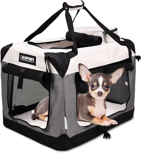 Miniatura 22 de JESPET Jaulas suaves para perros para mascotas, 3 puertas, plegables, con correas y tapete de forro polar para perros, gatos, conejos, uso