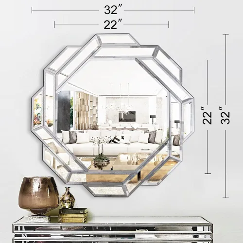 Miniatura 7 de Chende Espejo de pared grande de 32 x 32 pulgadas para sala de estar elegante, espejo decorativo moderno con borde biselado de vidrio para pared