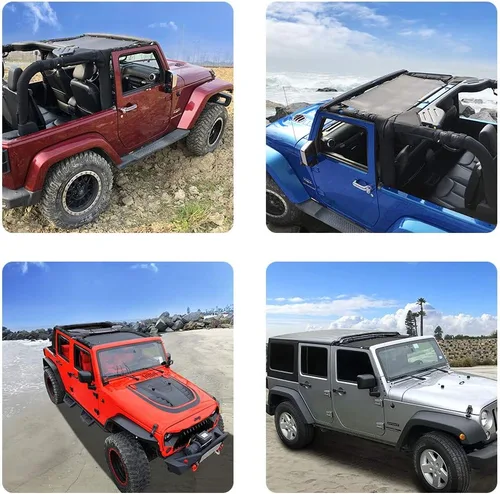 Miniatura 7 de Shadeidea - Parasol para Jeep Wrangler JK Unlimited (2007-2018), de 2 puertas y 4 puertas frontales-Tiff, pantalla de malla azul para parasol