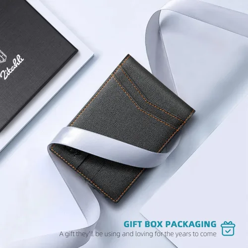 Miniatura 50 de Zitahli - Billetera delgada con 12 ranuras para tarjetas, ventana de identificación con clip para dinero, bolsillo frontal RFID plegable, pequeña