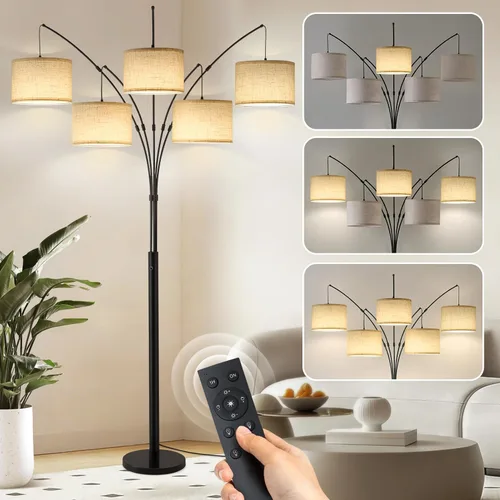 Miniatura 13 de Lámparas de pie doradas para sala de estar, lámpara de pie de arco súper brillante con control remoto, 3 lámparas de pie altas con regulación Sombra