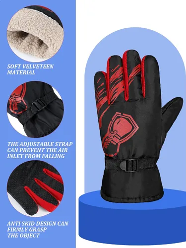 Miniatura 4 de 6 pares de guantes de invierno para niños, impermeables, guantes de esquí para nieve, cálidos, dedos completos, snowboard, guantes unisex para clima