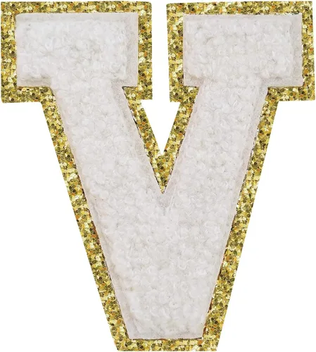 Miniatura 54 de Parches de letras termo-adhesivas de felpilla para chaquetas, parches de letras universitarias con brillantina para planchar en la letra azul A