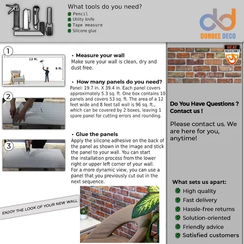 Miniatura 7 de Dundee Deco Paneles de pared 3D de ladrillo sintético, revestimiento de pared de aspecto de piedra marrón beige, espuma de poliestireno, muestra