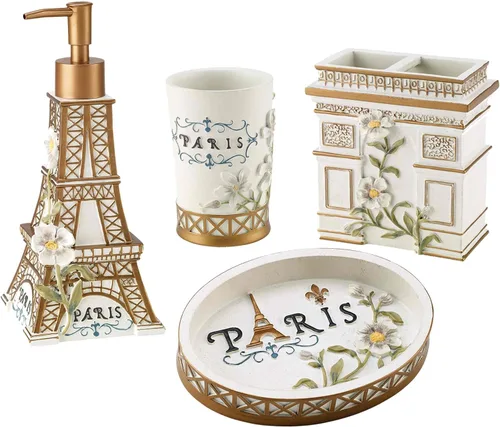 Avanti Linens - Juego de baño, resina pintada a mano, accesorios de encimera, decoración elegante del hogar, juego de 4 (colección Paris Botanique)
