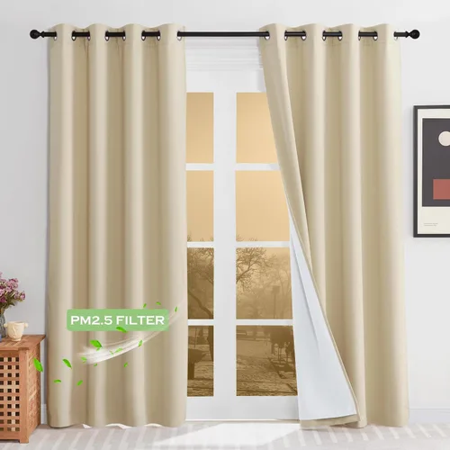 KGORGE Cortinas 4 en 1 insonorizadas antipolvo 100% opacas con capa fundida de soplado que reduce el ruido, cortinas de ventana aislantes térmicas