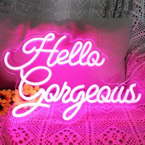 Miniatura 2 de Letreros de neón con texto en inglés «Hello Beautiful» con texto «Hello Beautiful», luz LED rosa para dormitorio, boda, cumpleaños, telón de fondo