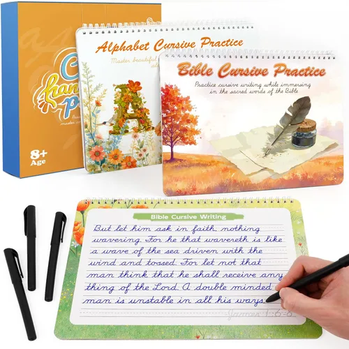Libro de trabajo de escritura cursiva ranurada para niños de 5 a 12 años y adultos, libros de práctica mágica reutilizables con bolígrafos de tinta