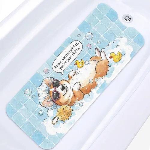 Corgi - Divertida alfombrilla de ducha para perro, diseño de pato caprichoso, antideslizante, extra larga, 40 x 16 pulgadas, lavable a máquina para