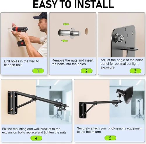 Miniatura 6 de Soporte de luz de anillo – Brazo triangular de montaje en pared, soporte de pared de 4.3 pies, soporte de tirpod de rotación flexible de 180°