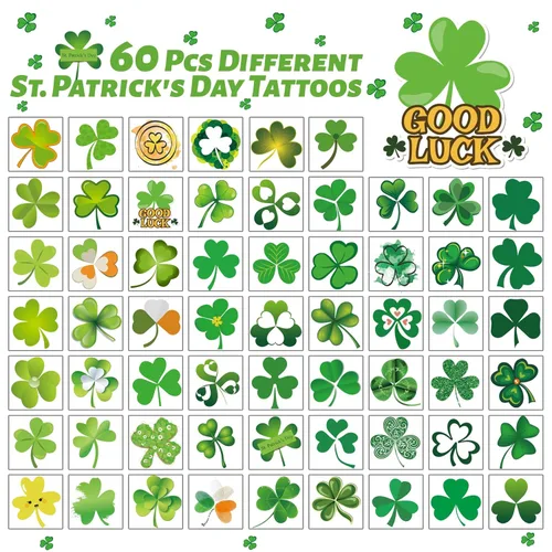 Miniatura 5 de 240 tatuajes temporales de trébol para niños, calcomanías de seguridad impermeables a granel, juguetes de tatuaje temporales para niños, la mejor