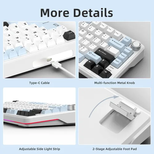 Miniatura 5 de Teclado mecánico con cable intercambiable en caliente al 75% con perilla de metal Montaje con junta Retroiluminación RGB programable e Con cable