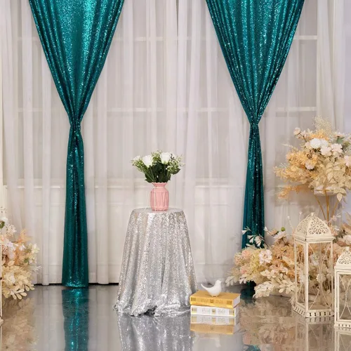 Miniatura 5 de Poise3EHome Cortinas de Fondo de Lentejuelas Verde Azulado, 4 PCS Paneles de Lentejuelas de 3FT x 8FT para Telón de Fondo, Cortinas de Fondo