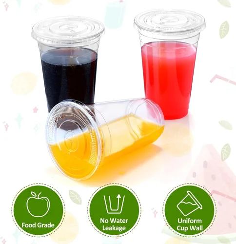 Miniatura 3 de Eupako Vasos de plástico de 24 onzas con tapas, transparentes desechables para llevar con tapas para café helado, bebidas frías, batidos, Bubble