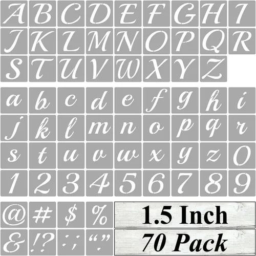 Plantillas de letras del alfabeto de 1.5 pulgadas para pintar, paquete de 70 plantillas de letras y números con letreros para pintar sobre madera,