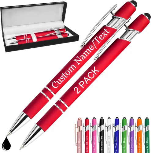 Miniatura 9 de Bolígrafos personalizados con nombre, paquete de 10 bolígrafos personalizados a granel, bolígrafo de tinta negra grabada con punta de lápiz óptico