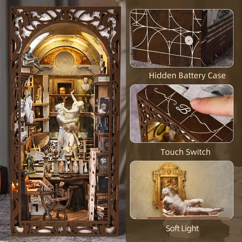 Miniatura 4 de CCCDF - Kit de manualidades para rincón de lectura de biblioteca, kit de casa de muñecas en miniatura, rompecabezas de madera 3D con luces LED