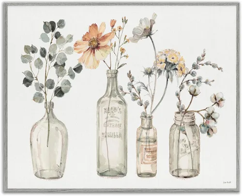 Miniatura 12 de Stupell Industries Ramos florales antiguos en frascos, arte giclée enmarcado, blanco, 20 x 16 pulgadas, fácil de colgar y resistente, fabricado