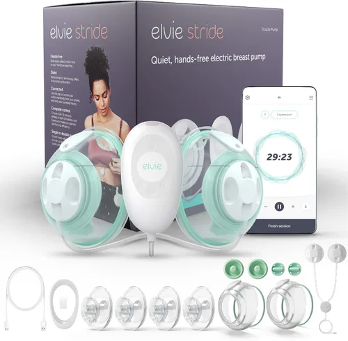Elvie Stride Extractor de leche de grado hospitalario, controlado por aplicación, manos libres, portátil, ultra silencioso y eléctrico con 2 modos,