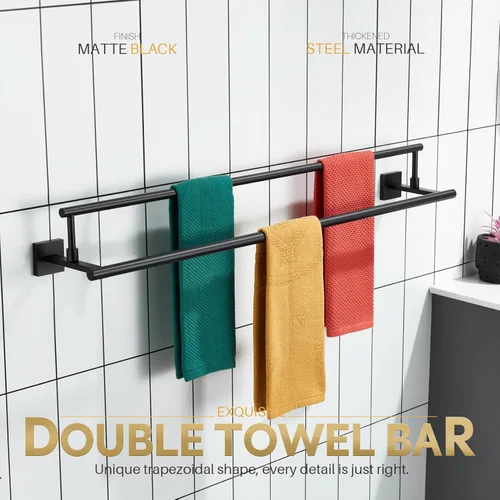 Miniatura 3 de KOKOSIRI Toalleros de baño de 36 pulgadas, rieles dobles para toallas, portatollas negro mate extralargo para cocina, inodoro, acero inoxidable