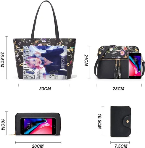 Miniatura 202 de Juego de 4 bolsas modernos para mujer de cuero sintético: bolso tote, bolso de hombro, bolso de mano y cartera.