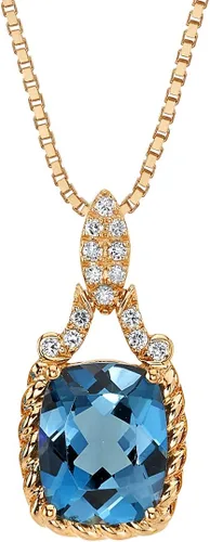 Peora London - Colgante de topacio azul y diamante cultivado en laboratorio en oro rosa de 14 quilates, corte cojín, 3,61 quilates en total