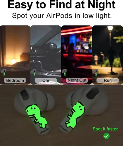 Miniatura 3 de RockMax Piel de dinosaurio brillante para AirPods, fácil de identificar, envolturas adhesivas universales para AirPods Pro 3/2/1 y Gen 1/2/3/4