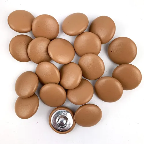 Miniatura 7 de Heyiwell 30 botones redondos cubiertos de cuero con vástago de metal, para vestidos de novia, camisas, vestidos, manualidades de costura (beige, mm)