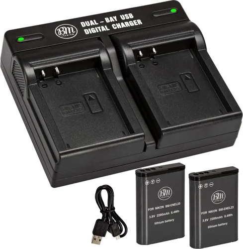Miniatura 2 de BM Premium Paquete de 2 baterías EN-EL23 y cargador de batería dual para cámara digital Nikon Coolpix B700, P900, P600, P610, S810c