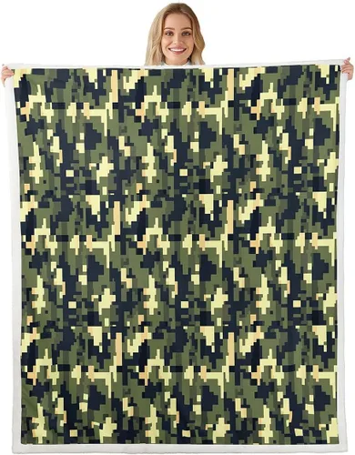 Miniatura 21 de Manfei Miner Style Grid Throw Blanket Green Pixel Shade Plaid Fleece Blanket Modern Geometric Games Cozy Throws for Bed Couch Sofa,Kids Boys Girls