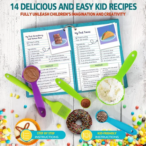 Miniatura 5 de Juego de 44 piezas de cocina y hornear para niños para cocina real, cuchillo seguro para niños y herramientas de cocina con libros de cocina