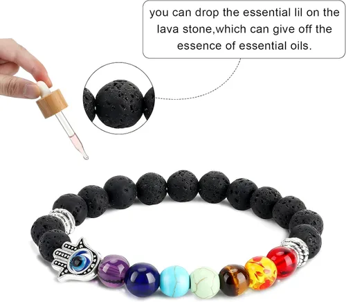Miniatura 3 de Juego de 4 pulseras de mal de ojo, pulseras de cuentas Hamsa con dije de chakra, pulsera elástica para mujeres, adolescentes y niñas