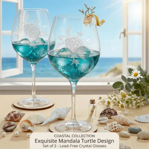 Miniatura 4 de Copas de vino de tortuga sopladas a mano para vino tinto y blanco, cristalería de tallo burbujeante de 19 onzas sin plomo (juego de 2). Regalos