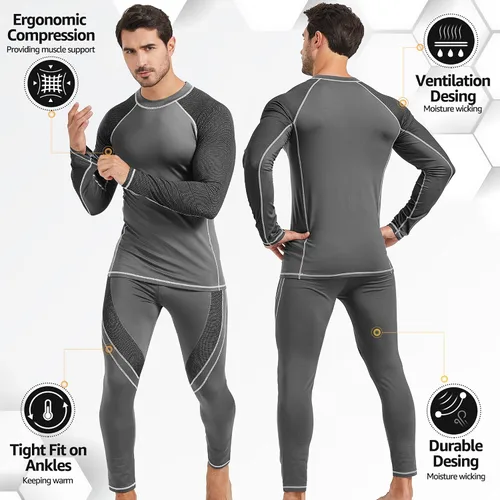 Miniatura 2 de UNIQUEBELLA Conjunto de ropa interior térmica para hombre, parte superior larga, forro polar, secado rápido, capa base térmica
